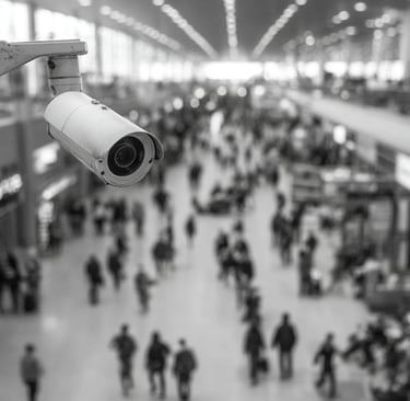 a camera mounted on a wall in a building