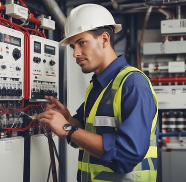 a man in a hard hat and safety vest working on a machine