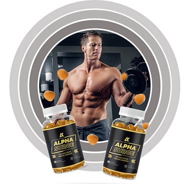 Alpha Surge supplement jar on podium - award-winning #1 male enhancement product