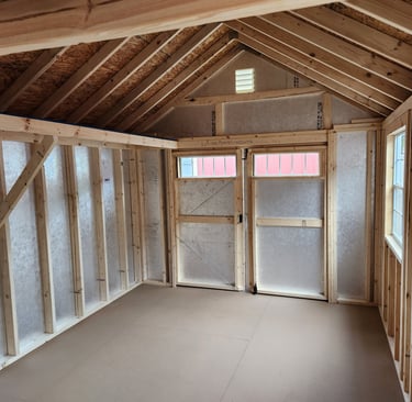 Inside of shed showing quality materials and build features