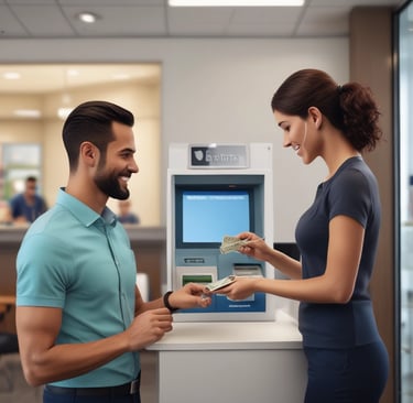 A client and a contact person discussing paperwork in Dutch and English.