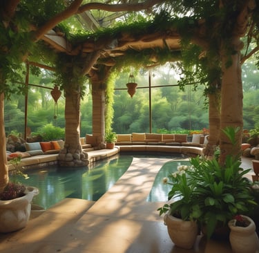 A serene workspace with a laptop, a small potted plant, and soft natural light filtering through sheer curtains.