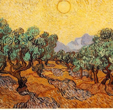 Olive Trees with Yellow Sky and Sun painting
