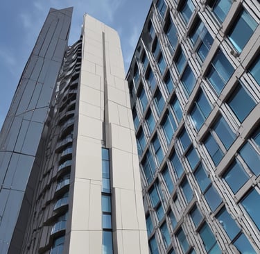 A calm, minimalist workspace with soft neutral colors, a laptop open to a blog post about living in the UK.