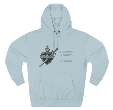 Fleece Hoodie Immaculate Heart Co-Redemptrix Co-Mediatrix. Black Decal.