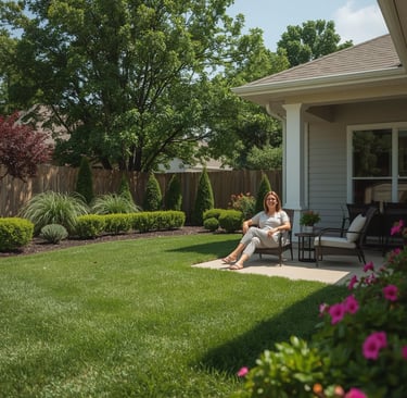 Homeowner enjoying a clean and professionally landscaped backyard