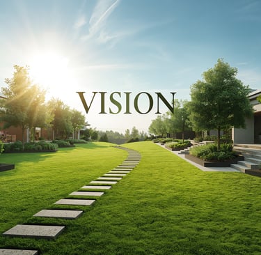 Beautiful landscaped yard with the word vision representing future growth and outdoor transformation