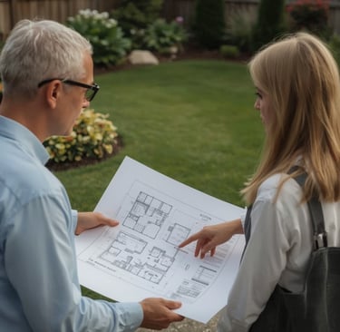 Landscaping consultation showing a personalized yard plan for a Chicago home