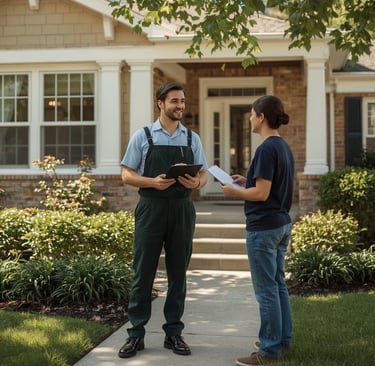 Landscaping professional providing a free estimate to a homeowner in Chicago