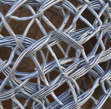 Photo of factory workers inspecting rolls of harmonika wire during production.