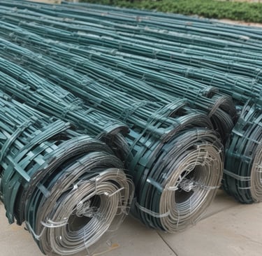 Image showing pvc-coated wire mesh with vibrant green color in outdoor setting.