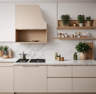 A cozy bedroom corner featuring soft beige linens and warm golden lighting.
