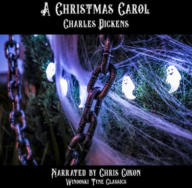 A Christmas Carol audiobook cover - ghosts and chains ona christams tree