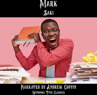 Mark audiobook cover - a man with a book screaming