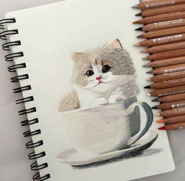A drawing of a kitty inside the coffee cup