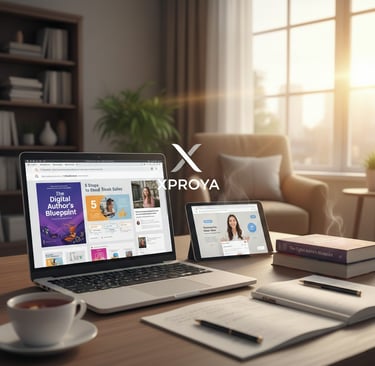 Image of a laptop and tablet on a desk in a living room