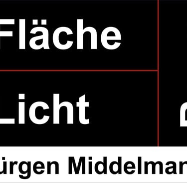 Graphic logo featuring the German words Fläche, Licht, and Raum by artist Jürgen Middelmann.
