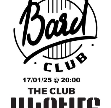 Bard Club event poster for January 17, 2025 at The Club in Yerevan featuring black text on a white background.