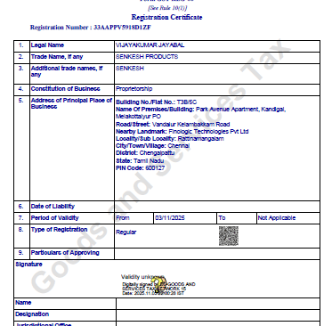 SENKESH GST certificate