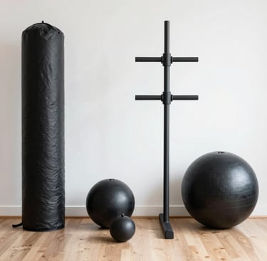 Close-up of heavy-duty dumbbells stacked neatly on a rack in a bright home gym