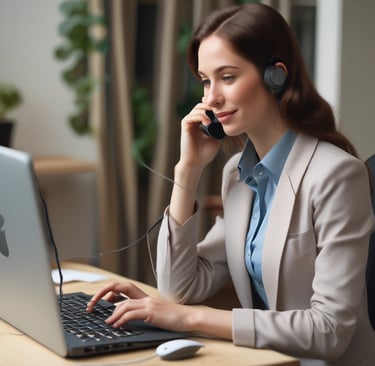 A customer service representative wearing a headset, smiling and ready to assist with water purification inquiries.