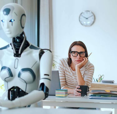 robo trabalhando e humano olhando