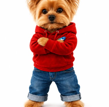 Peanut the boy yorkie is inspired by Peanut the rescue. Adopted in 2020, the real life Peanut has