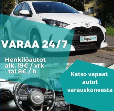 Henkilöautot alkaen 8€/h, 19€/pv Helppo varaus ja avaimeton käyttö puhelimella.