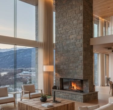 Every room is a frame for the landscape outside. Using expansive glazing, we bring the rushing river