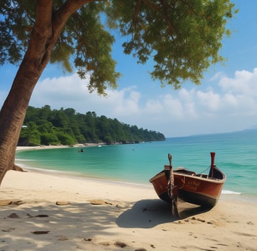 A serene sunrise over a quiet beach, with soft waves gently touching the shore.