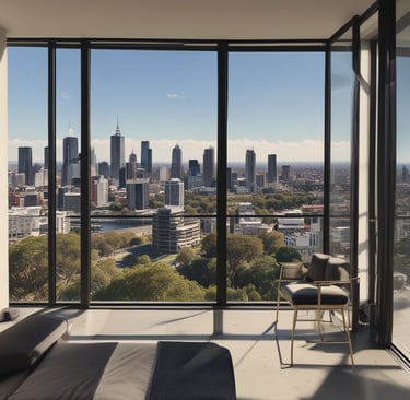 A graceful bird soaring high above a sunlit forest, wings fully spread against a clear blue sky.