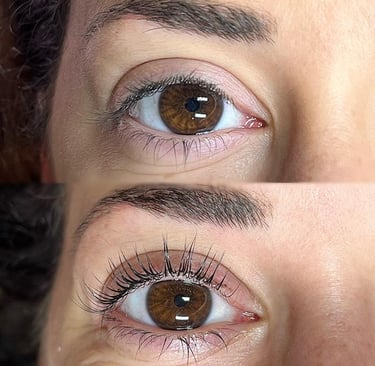 Risultato laminazione ciglia con differenza visibile nella definizione dello sguardo
