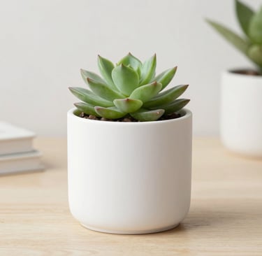 Modern 3D-printed desk organizers in pastel colors holding pens and notes, placed on a clean white desk.