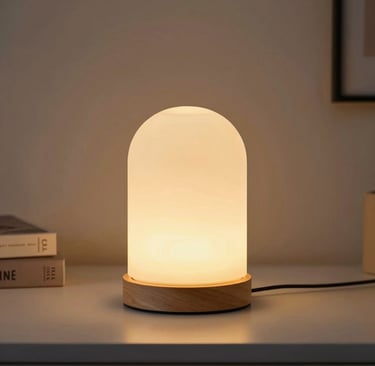 Unique 3D-printed decorative figurines inspired by nature, arranged on a shelf with soft lighting.