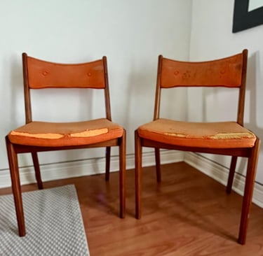 vintage Danish chairs in poor condition before reupholstery