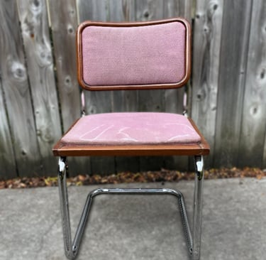 Vintage mid-century modern pink cantilever chair before reupholstery