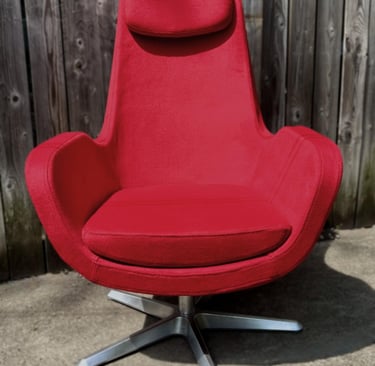 newly reupholstered vintage Ikea 'Karlstadt' chair in red melton wool