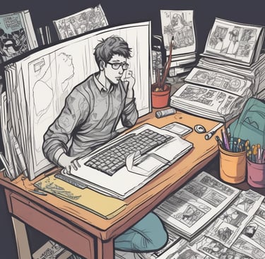 A vibrant manga illustration showcasing diverse characters in an alternate universe.