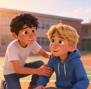 Boy comforting a friend at school