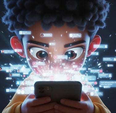 Boy overwhelmed by phone notifications