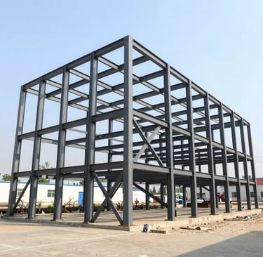 Engineers and project managers reviewing blueprints on a busy construction site, demonstrating our hands-on project management.
