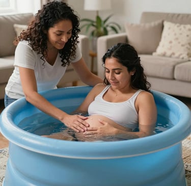 A childbirth education class in session with parents-to-be engaging warmly around a table.
