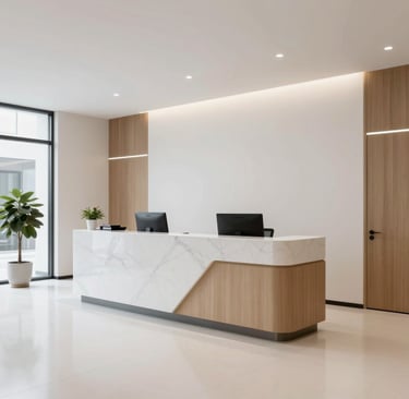 A sleek office reception area with modern electronics and a welcoming atmosphere.