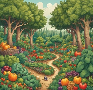 forêt nourricière avec fruits et légumes