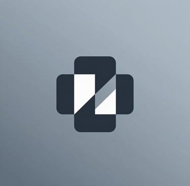 A minimalist studio logo mark, featuring abstract geometric shapes representing precision and creativity. The style is clean and architectural, utilizing a matte finish. Colors are strictly #ECF0F1 against a dark #0A1118 void. Professional 2026 design aesthetic.