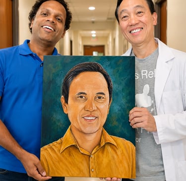 Portrait of Dr. Palar with artist Sujeewa Hettithanthri and Dr. Adrian Palar