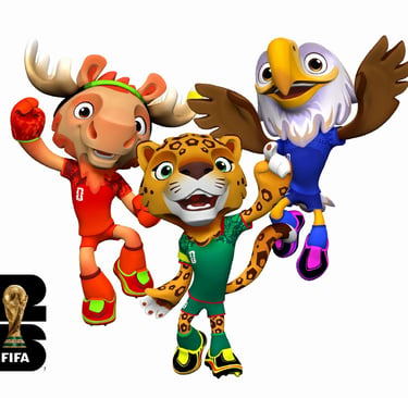 FIFA World Cup 26 official mascots featuring a moose, jaguar, and eagle representing North America.