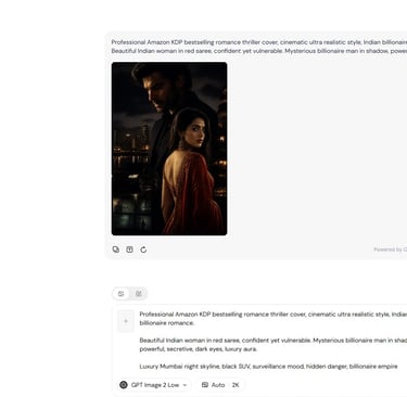 Sider AI image generator interface showing detailed book cover prompt input.