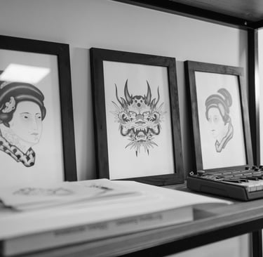 three photos on the wall