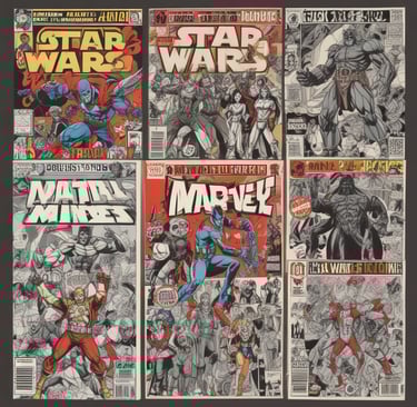 A vibrant collage of iconic geek culture elements including comic books, video game controllers, and sci-fi movie posters.